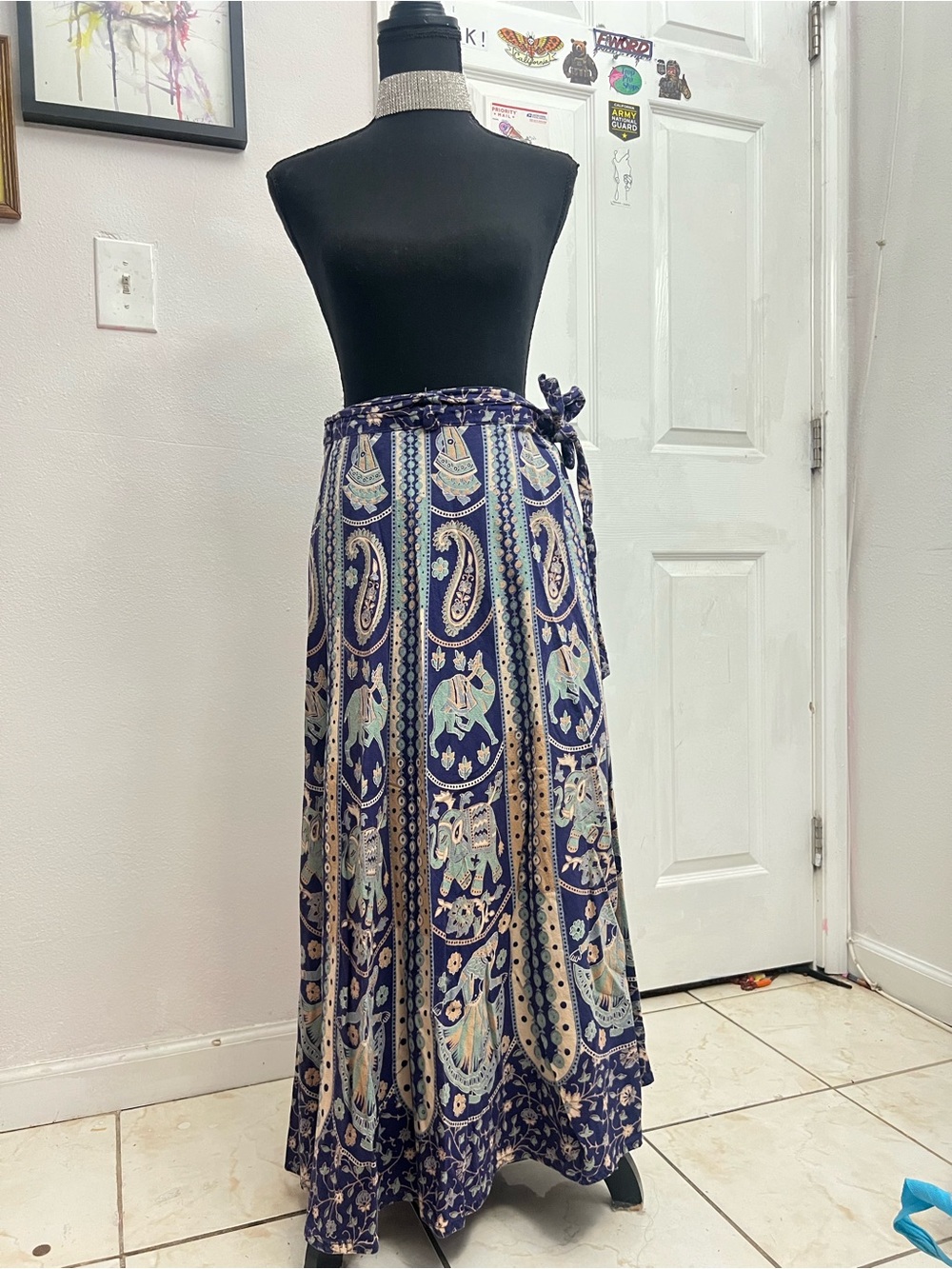 Boho Navy Paisley Wrap Maxi Skirt